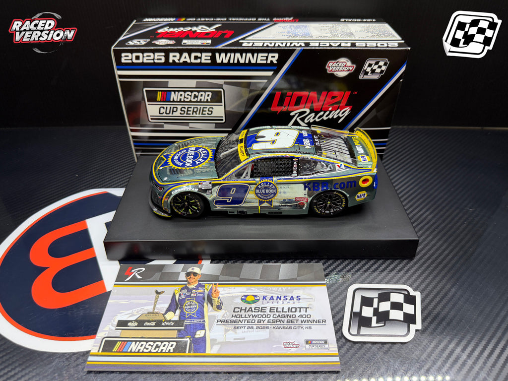 2025 Chase Elliott 1:24 Kelley Blue Book Kansas Race Win COLOR CHROME Diecast