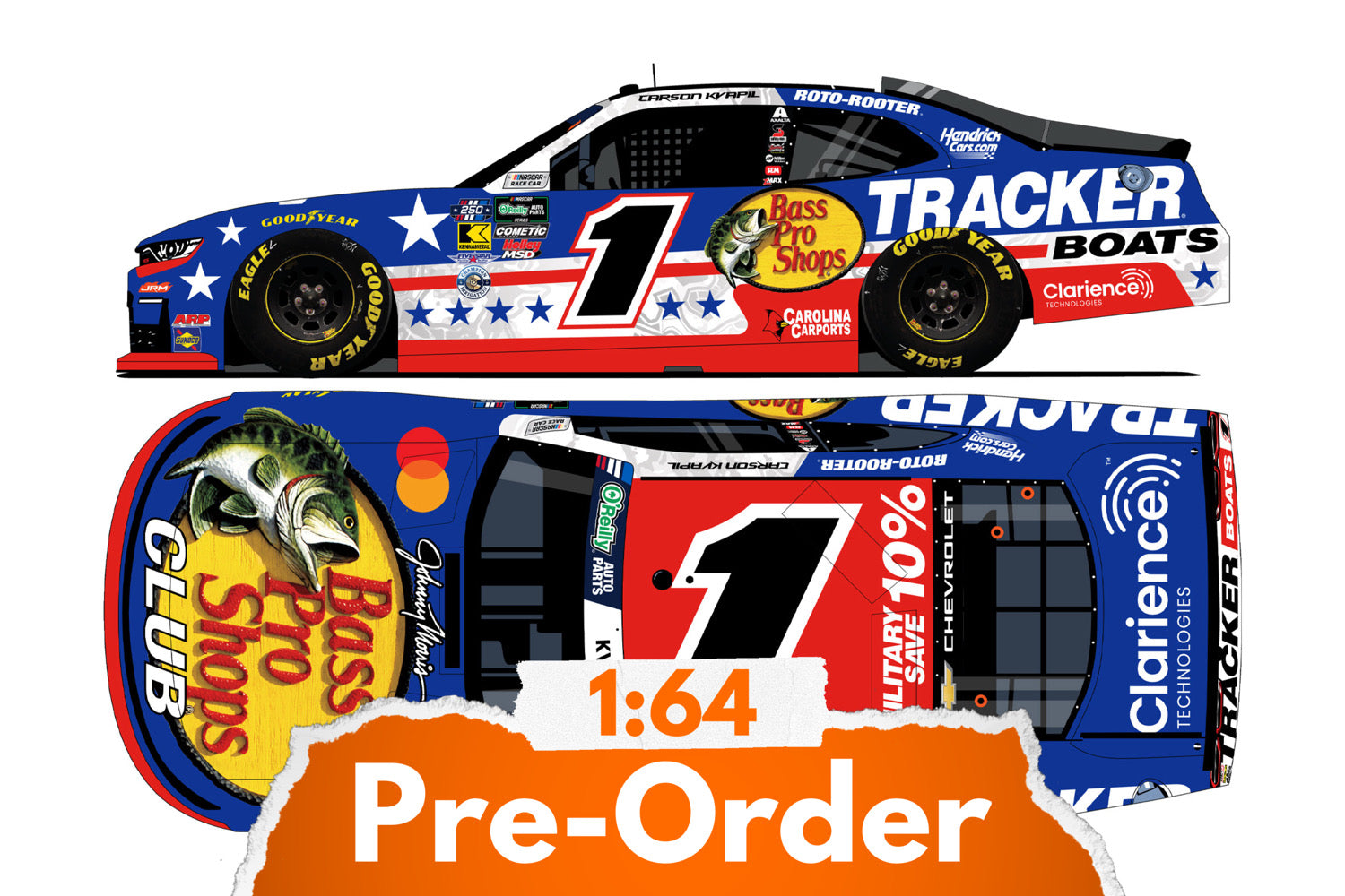 2026 Carson Kvapil 1:64 Bass Pro Shop/Tracker Boats Patriotic NASCAR Diecast