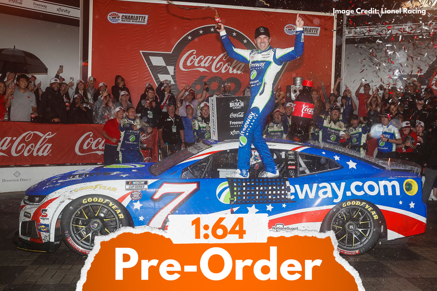2026 Daniel Suarez 1:64 Freeway Insurance Patriotic Coke 600 Race Race Win Diecast