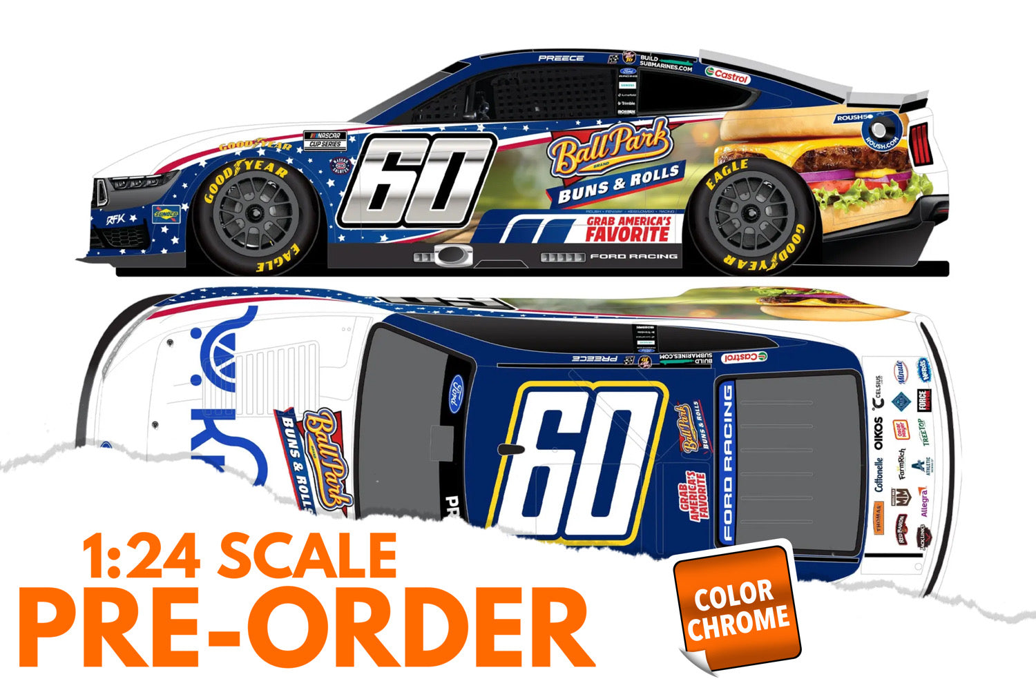 2026 Ryan Preece 1:24 Kroger / Ball Park Buns & Rolls COLOR CHROME Diecast
