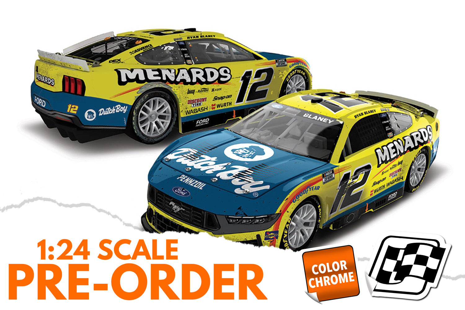 2025 Ryan Blaney 1:24 Menards / Dutch Boy Phoenix Race Win COLOR CHROME Diecast