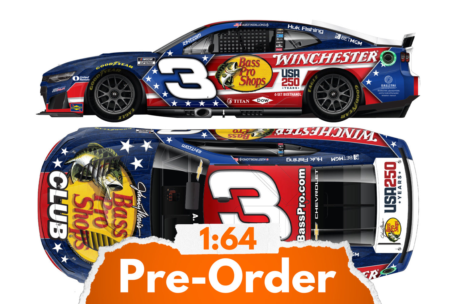 2026 Austin Dillon 1:64 Bass Pro Shops / Winchester Patriotic Diecast