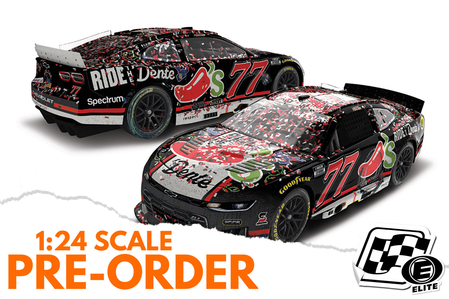 2026 Carson Hocevar 1:24 Chili’s Ride the Dente Talladega Race Win ELITE Diecast