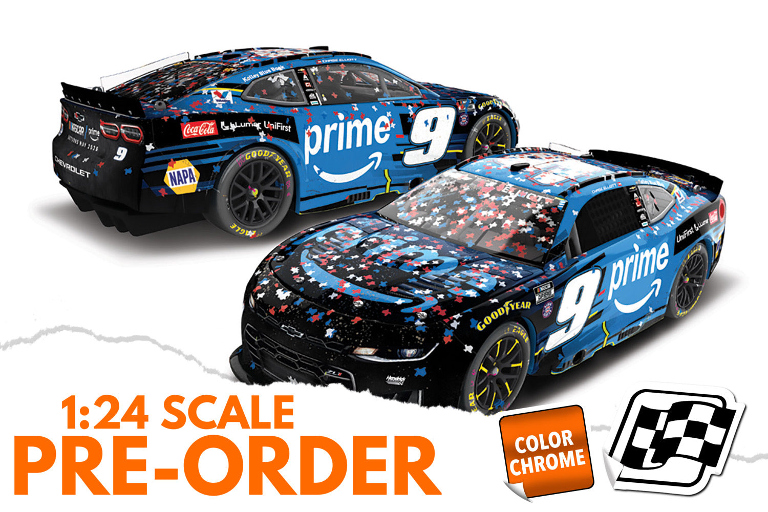 2026 Chase Elliott 1:24 Amazon Prime Texas Motor Speedway Würth 400 Race Win COLOR CHROME Diecast