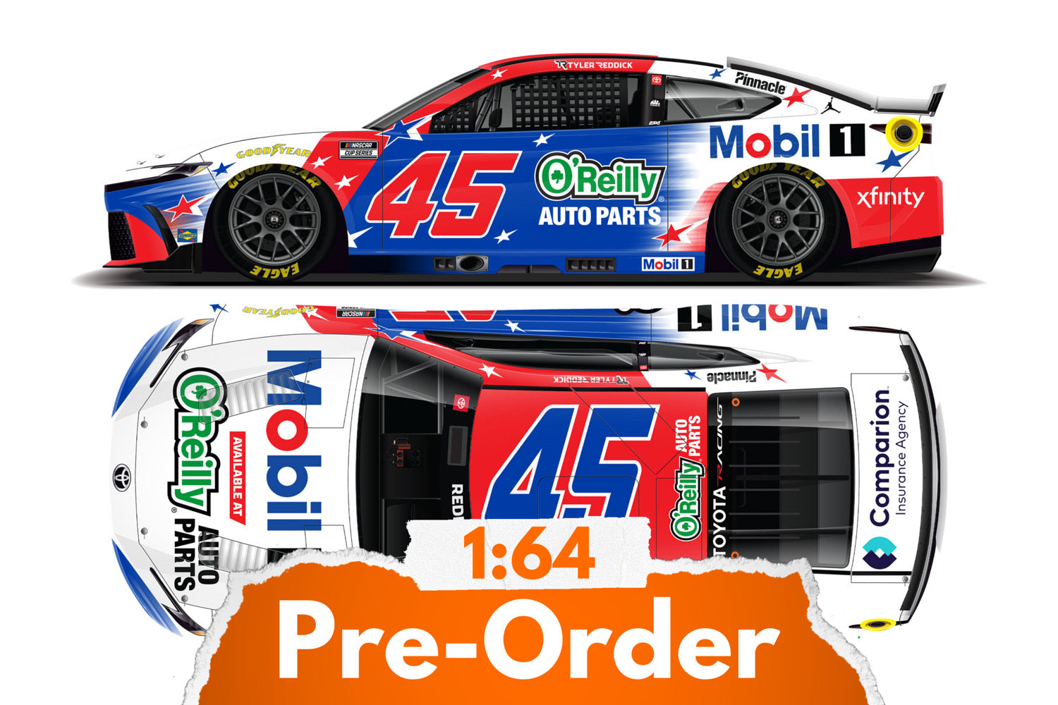 2026 Tyler Reddick 1:64 Mobil 1 / O'Reilly Patriotic Diecast