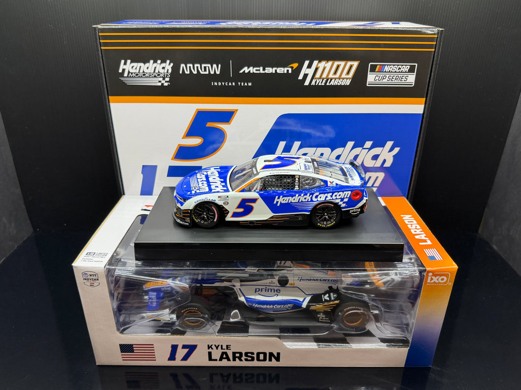 2025 Kyle Larson 1:24 & 1:18 Indycar H1100 HendrickCars.com Diecast 2-Pack Set