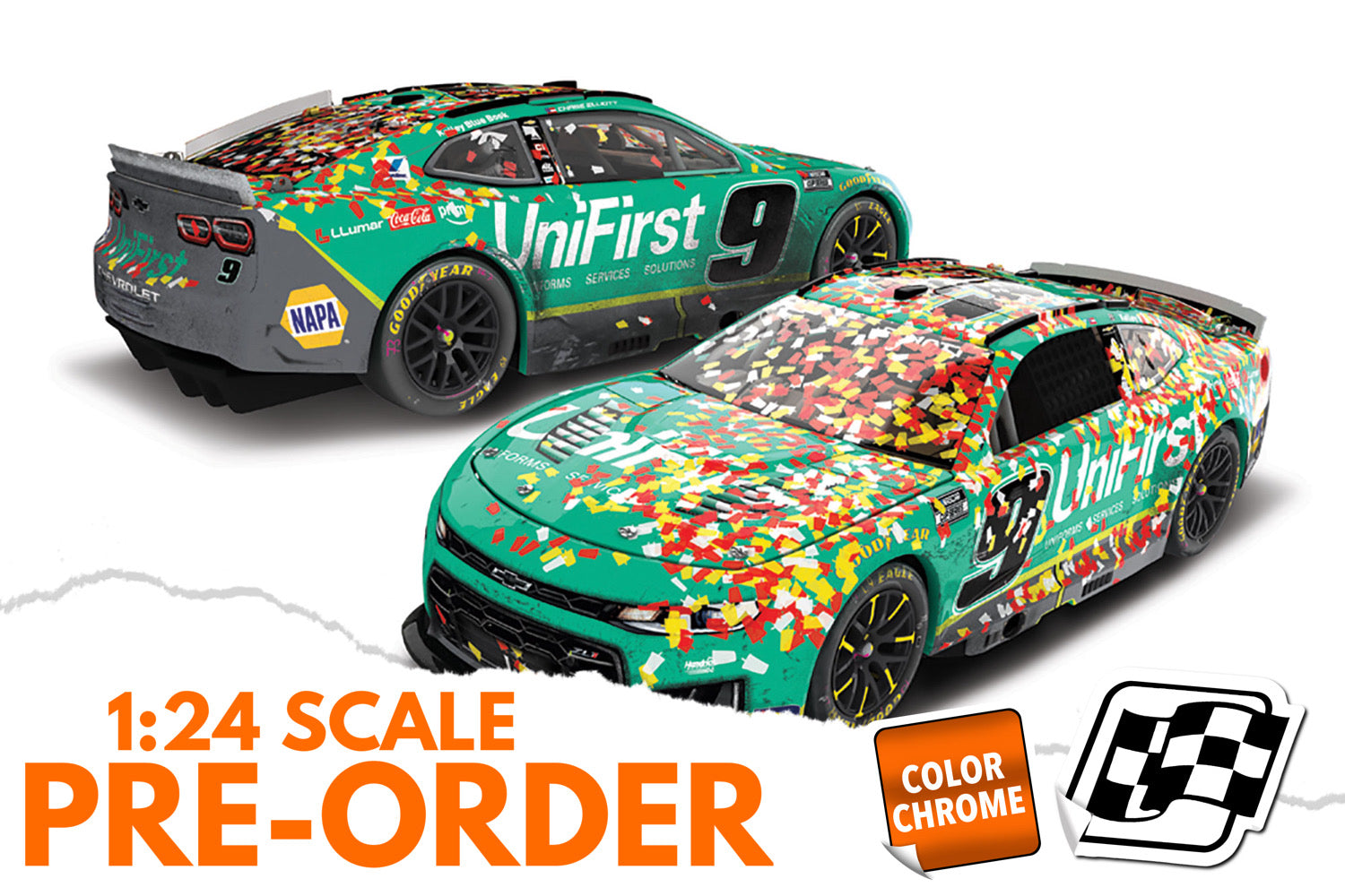 2026 Chase Elliott 1:24 UniFirst Martinsville Cook Out 400 Race Win COLOR CHROME Diecast