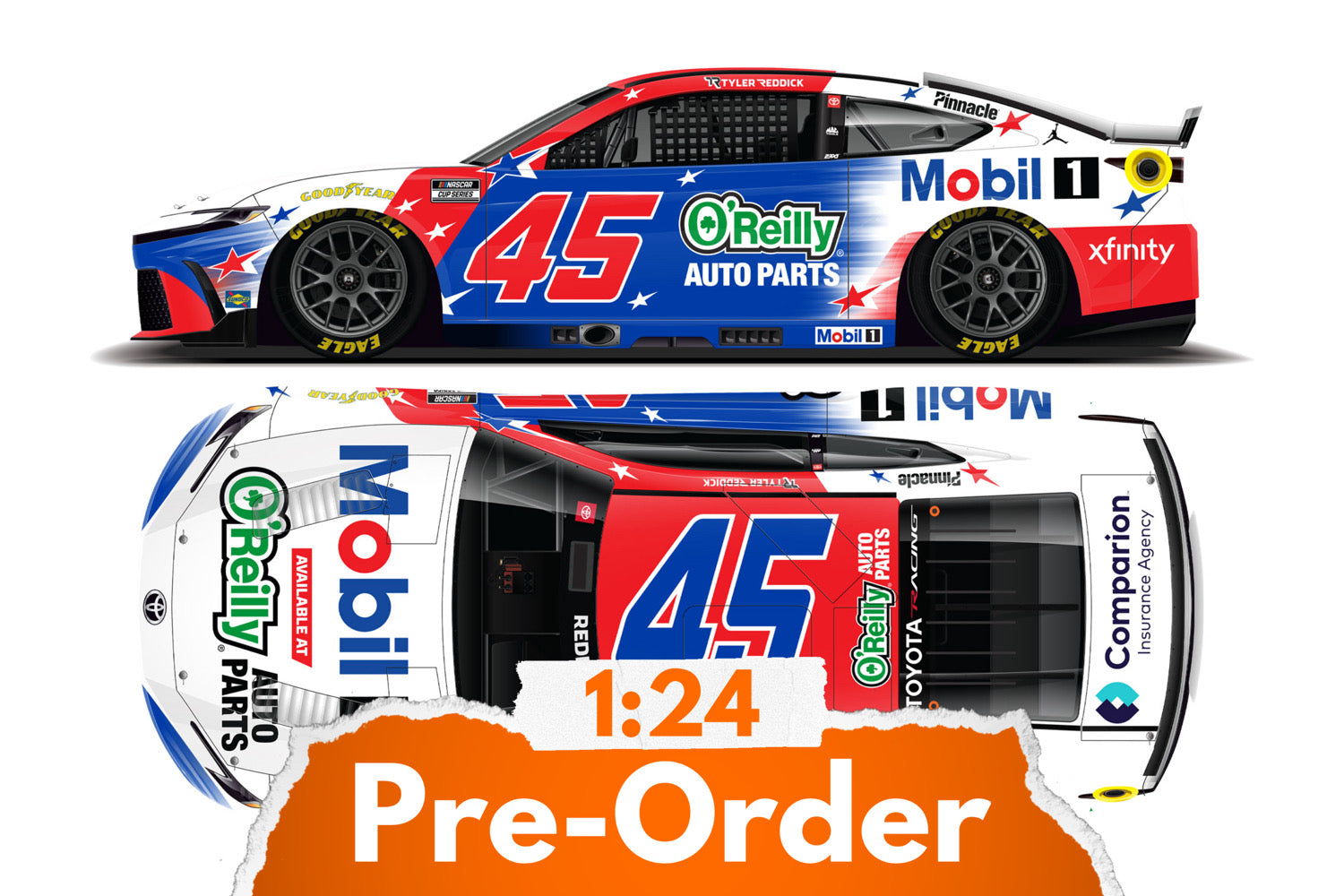 2026 Tyler Reddick 1:24 Mobil 1 / O'Reilly Patriotic Diecast