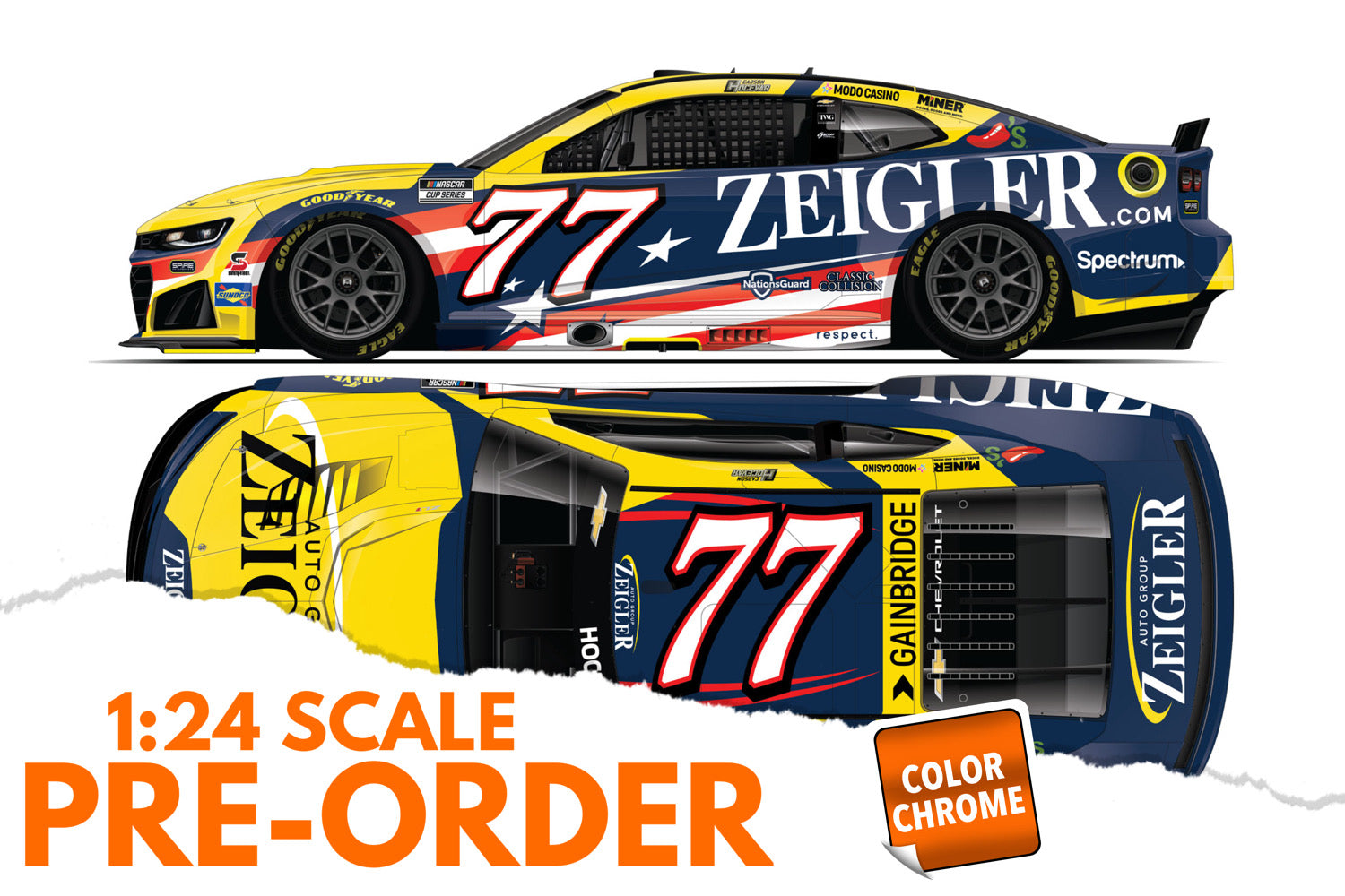 2026 Carson Hocevar 1:24 Zeigler Patriotic COLOR CHROME NASCAR Diecast