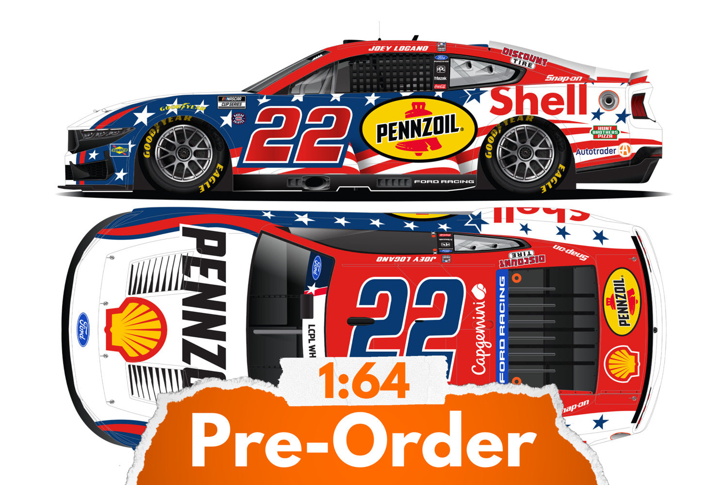 2026 Joey Logano 1:64 Shell-Pennzoil Stars and Stripes NASCAR Diecast
