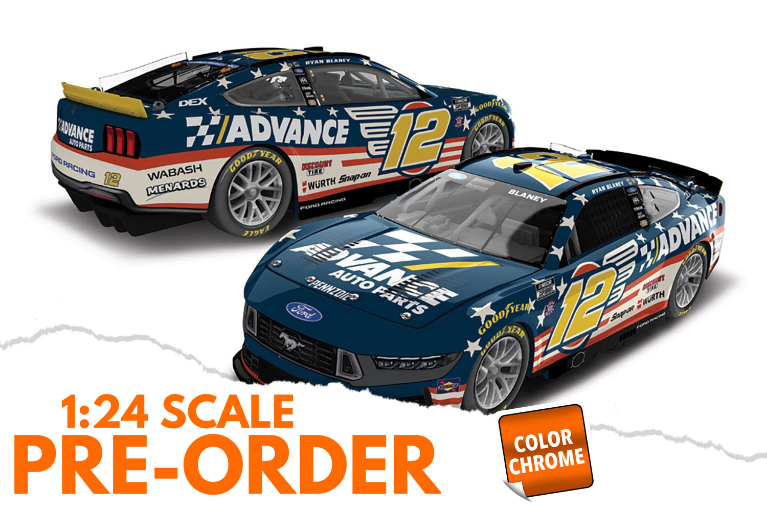 2026 Ryan Blaney 1:24 Advance Auto Parts Patriotic COLOR CHROME NASCAR Diecast