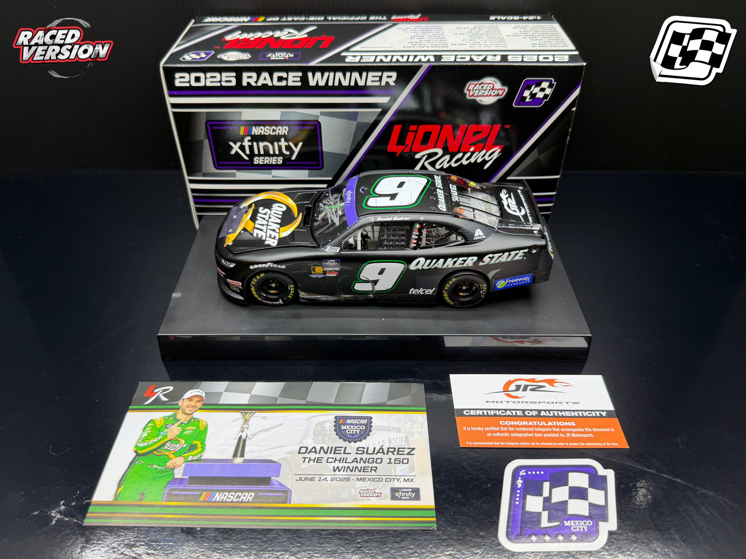 2025 Daniel Suarez 1:24 Quaker State Mexico City Race Win Diecast (Autographed)