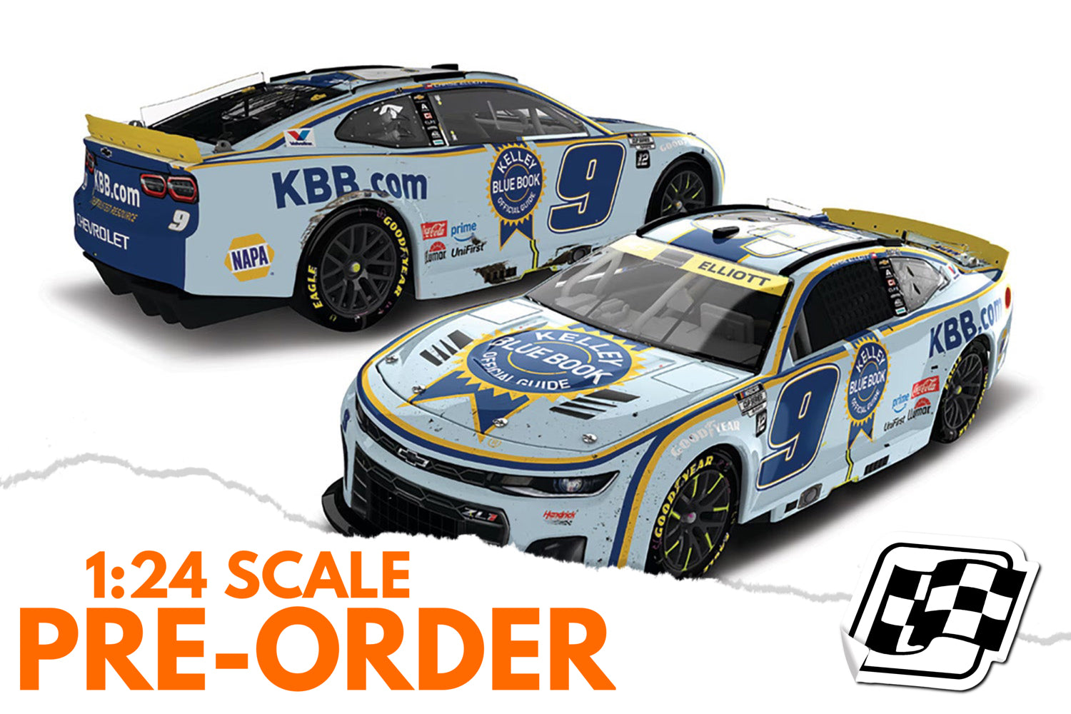 2025 Chase Elliott 1:24 Kelley Blue Book Kansas Race Win Diecast