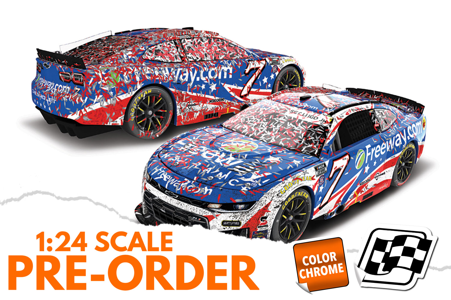 2026 Daniel Suarez 1:24 Freeway Insurance Patriotic Coke 600 Race Win COLOR CHROME Diecast