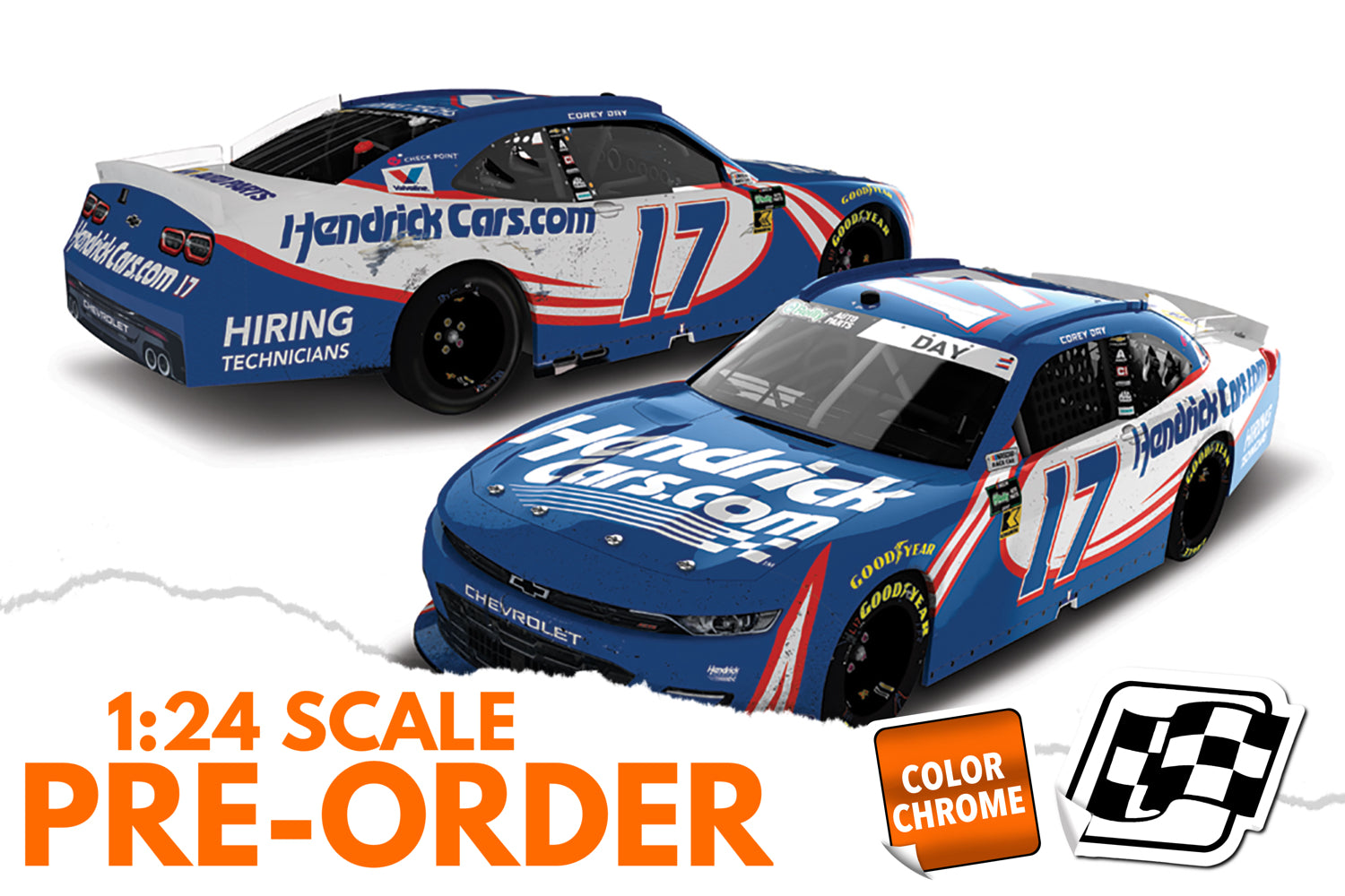 2026 Corey Day 1:24 Hendrickcars.com Talladega Race Win COLOR CHROME Diecast