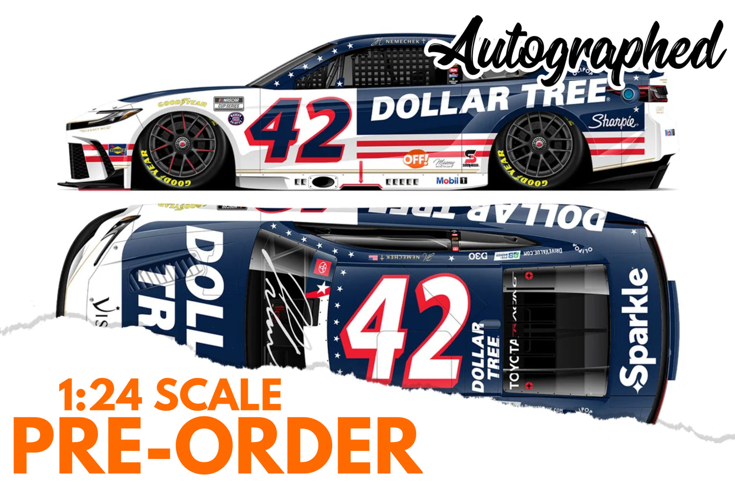 2026 John Hunter Nemechek 1:24 Dollar Tree Patriotic Autographed Diecast