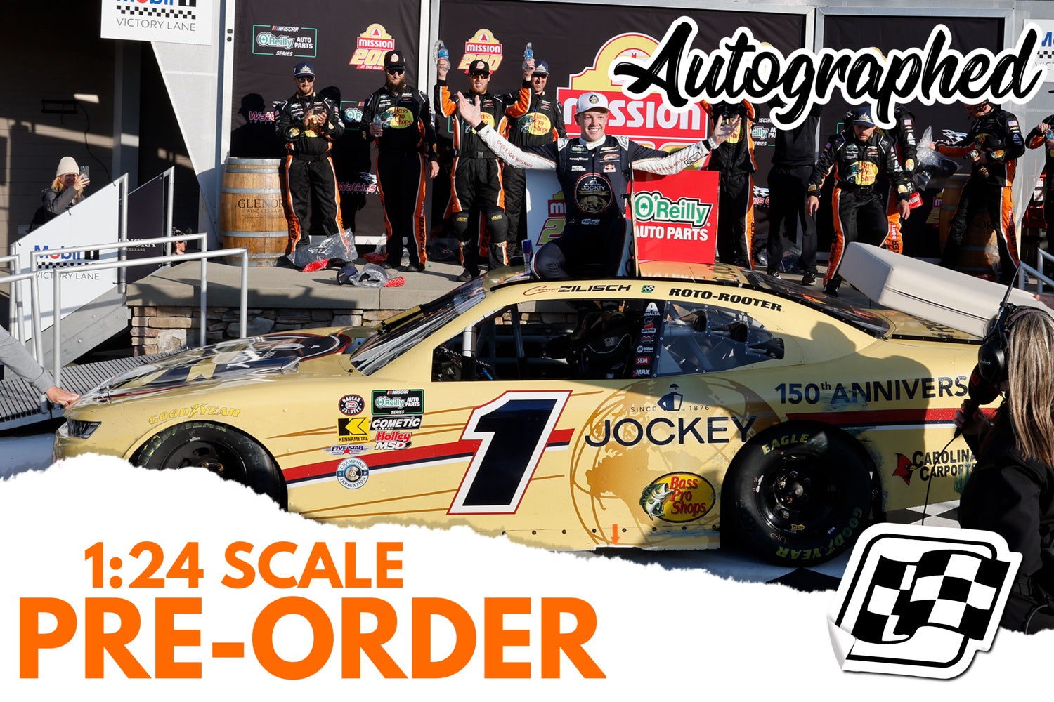 2026 Connor Zilisch 1:24 Jockey 150th Anniversary Watkins Glen Race Win AUTOGRAPHED Diecast
