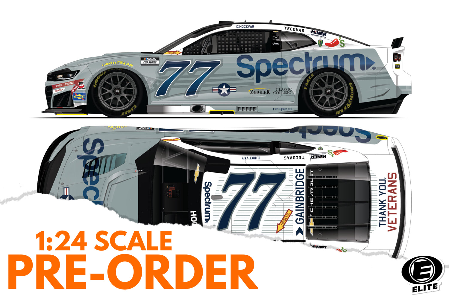 2026 Carson Hocevar 1:24 Spectrum Patriotic ELITE NASCAR Diecast l
