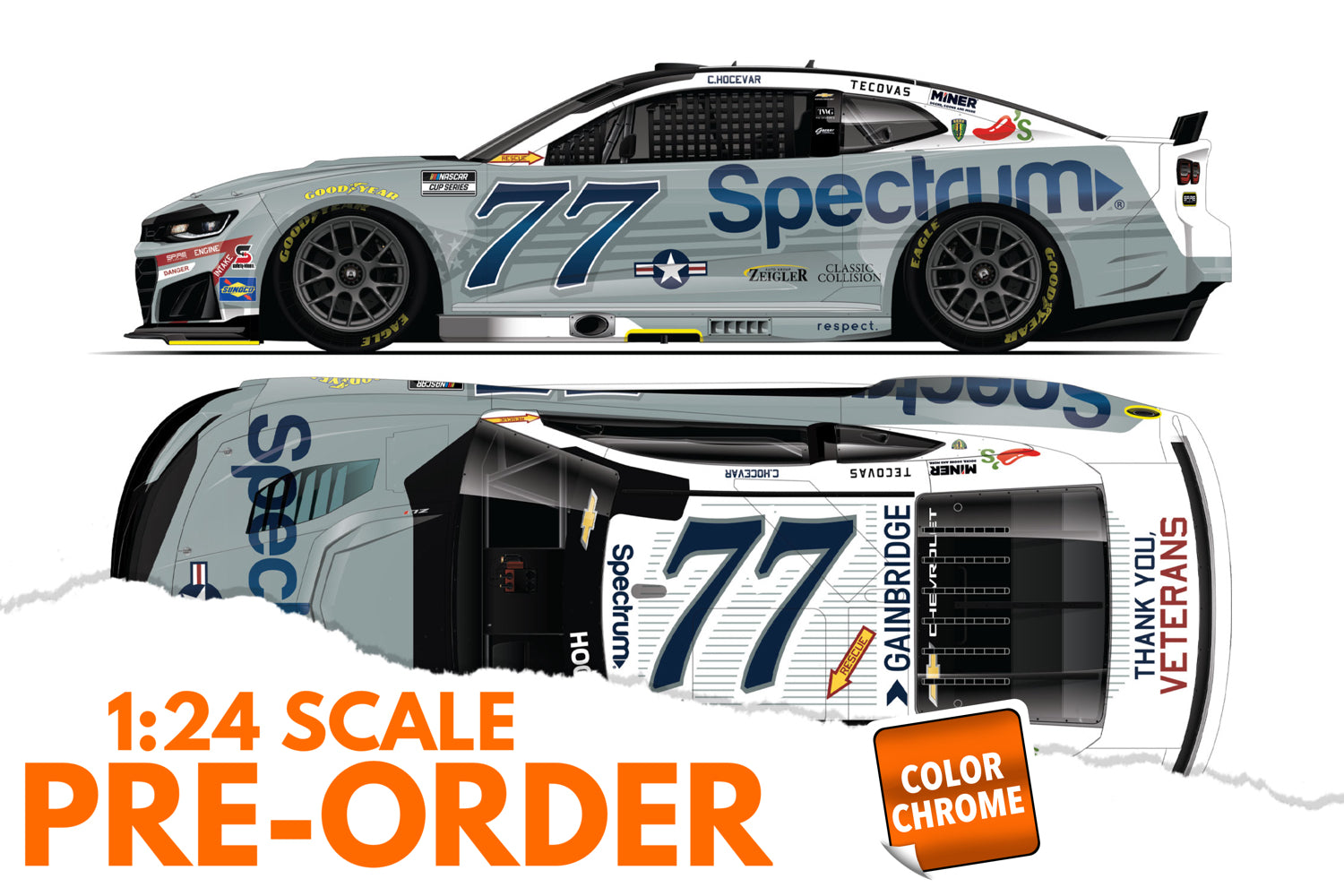 2026 Carson Hocevar 1:24 Spectrum Patriotic COLOR CHROME NASCAR Diecast