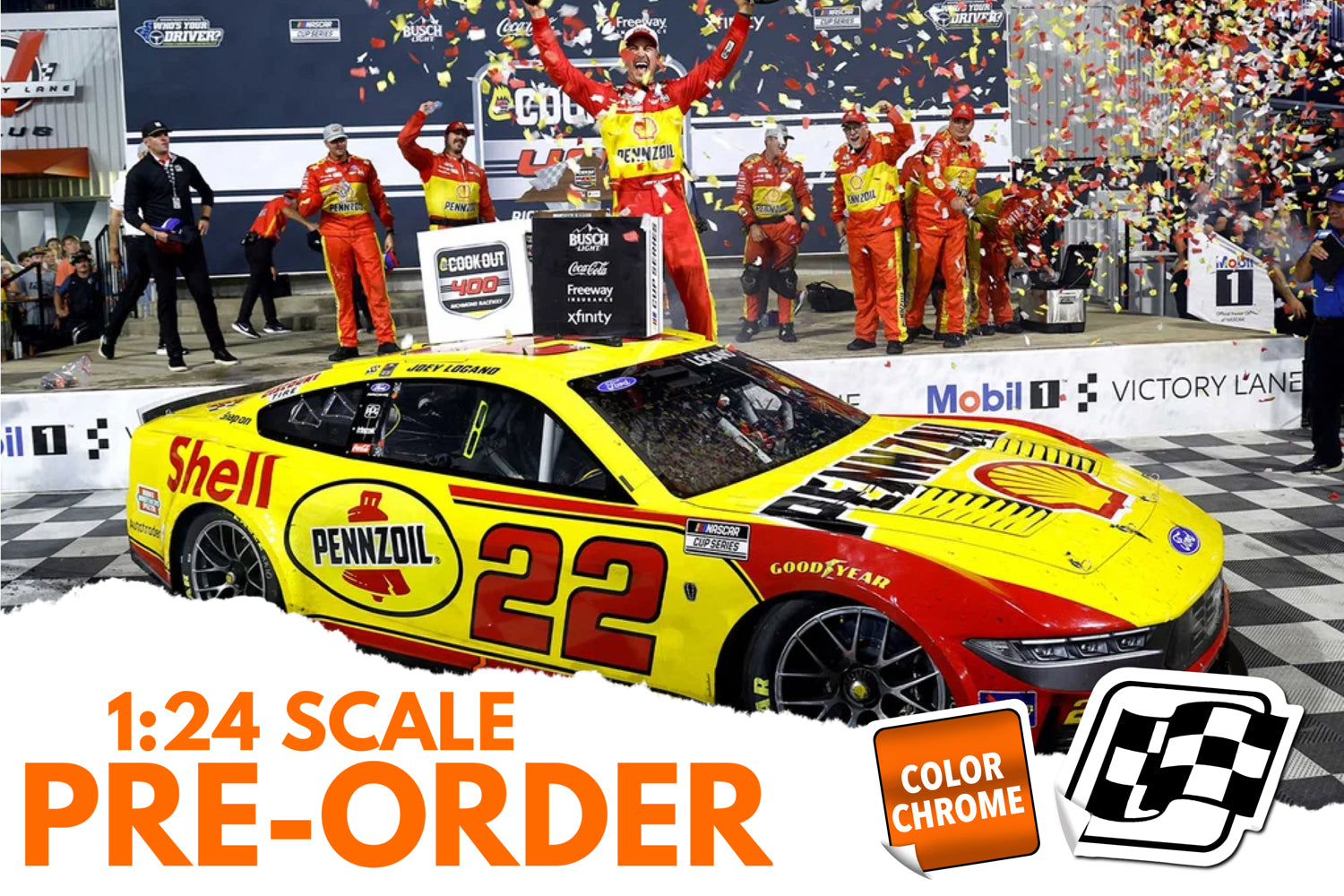 2026 Joey Logano 1:24 Shell/Pennzoil Richmond Race Win COLOR CHROME Diecast