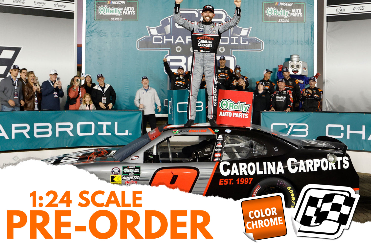 2026 Ross Chastain 1:24 Carolina Carports Charlotte Race Win COLOR CHROME Diecast