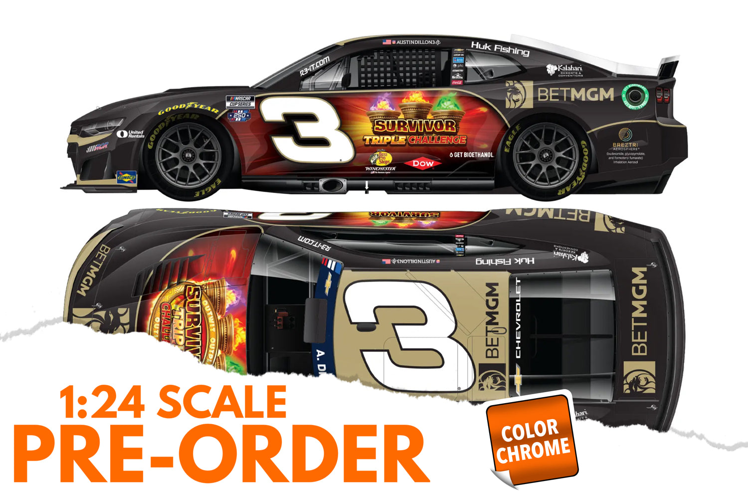 2026 Austin Dillon 1:24 BetMGM Survivor Triple Challenge COLOR CHROME NASCAR Diecast