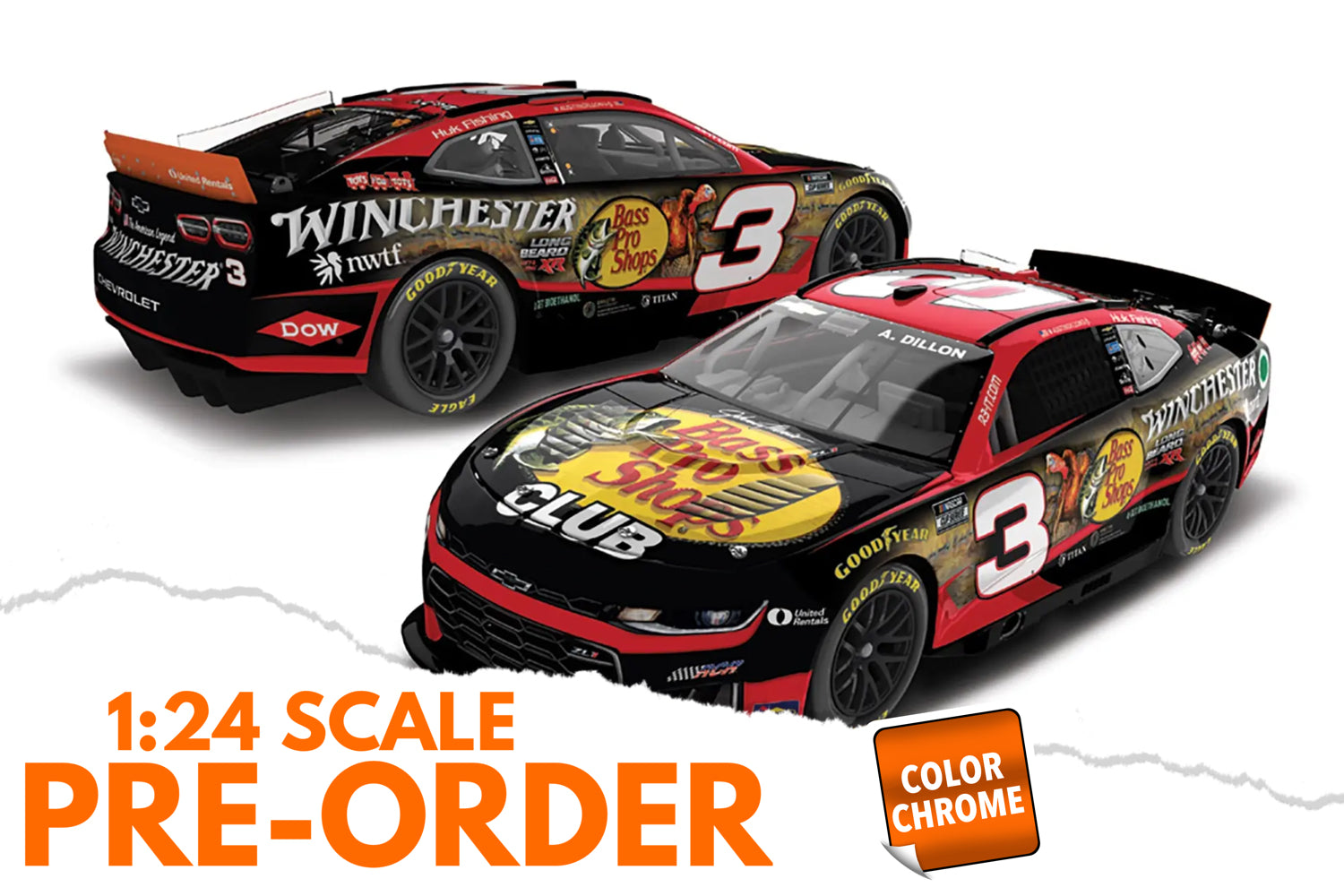 2026 Austin Dillon 1:24 Bass Pro Shops / Winchester Long Beard XR COLOR CHROME Diecast