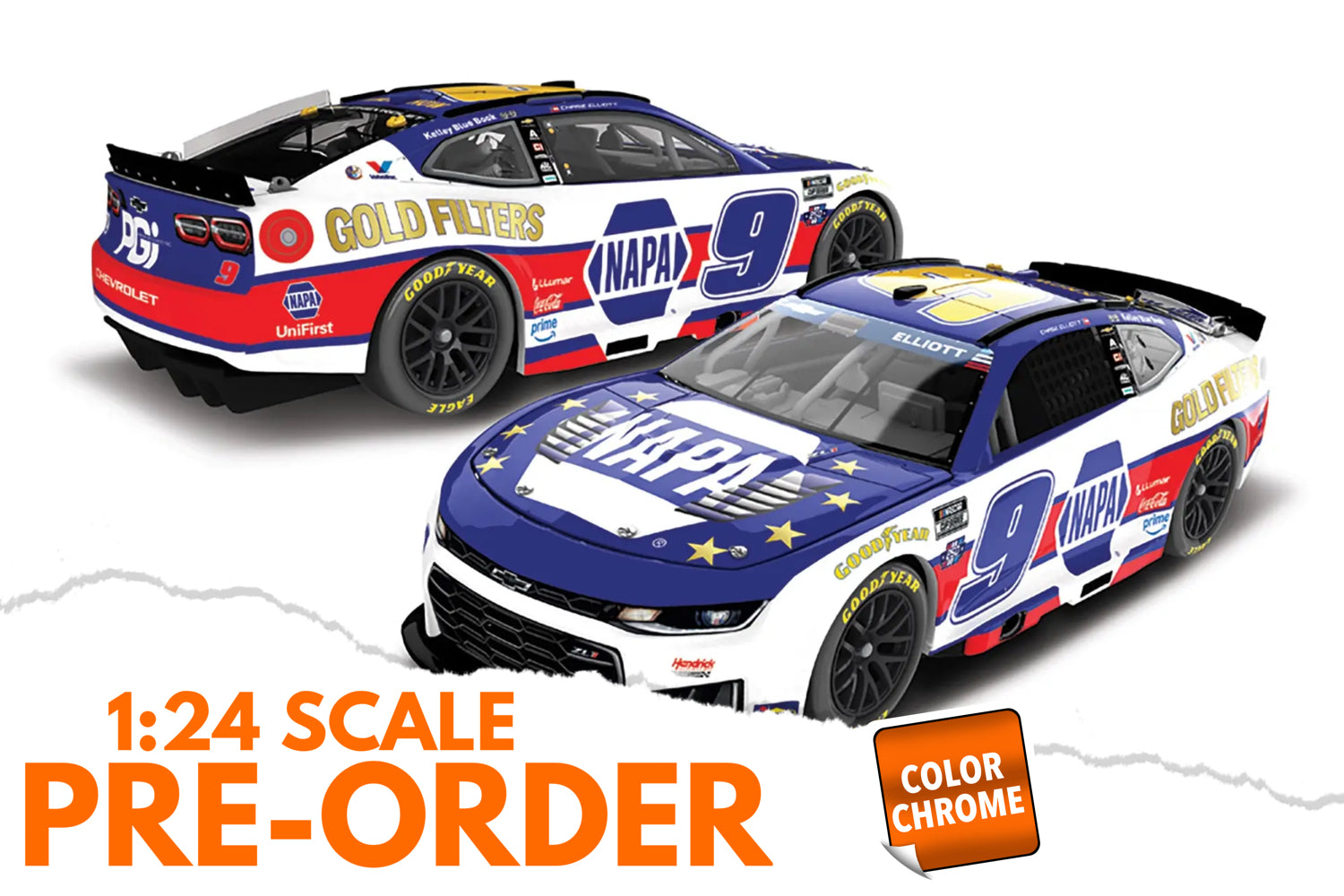 2026 Chase Elliott 1:24 NAPA Gold Filters Patriotic COLOR CHROME NASCAR Diecast