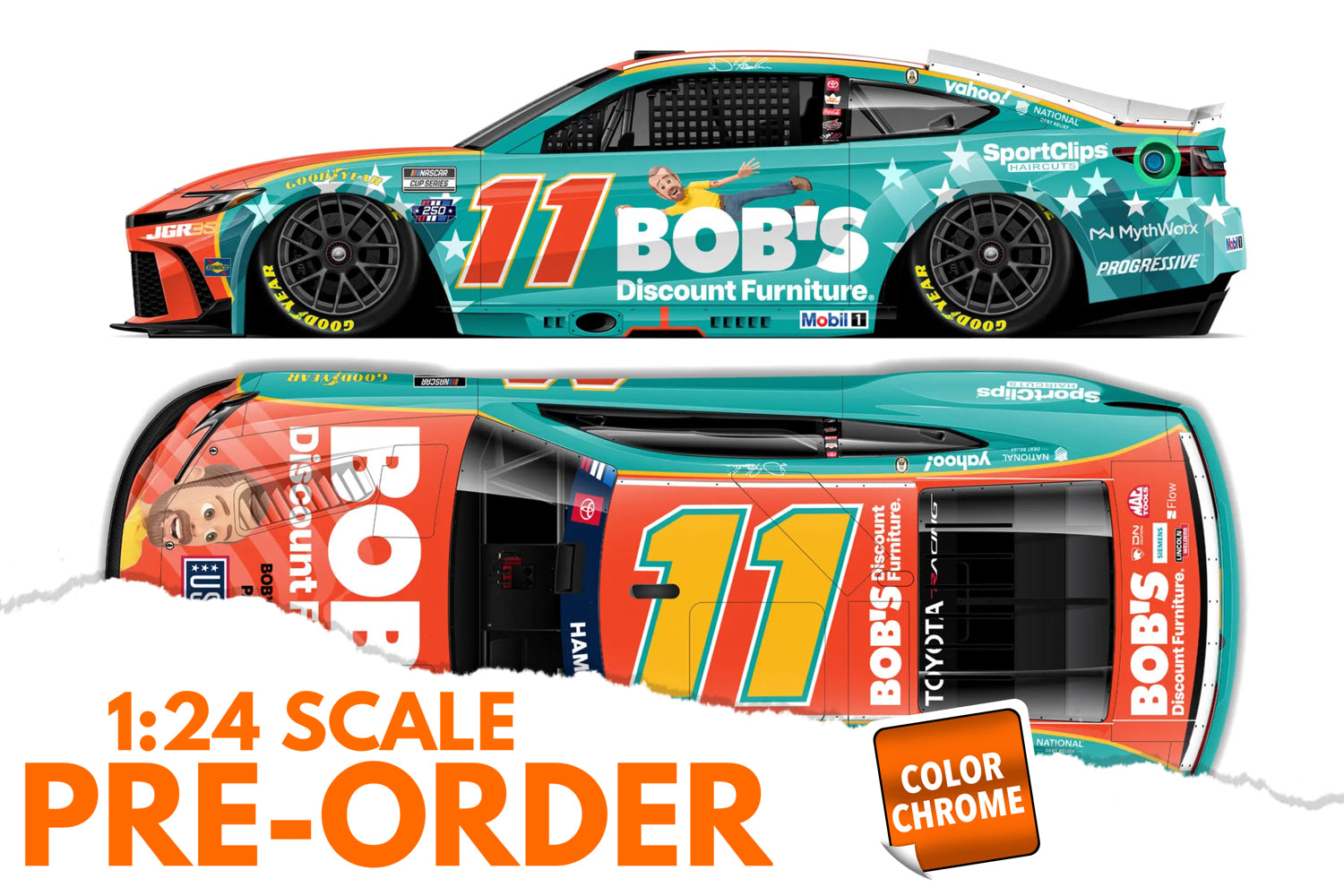 2026 Denny Hamlin 1:24 Bob's Discount Furniture Patriotic COLOR CHROME NASCAR Diecast