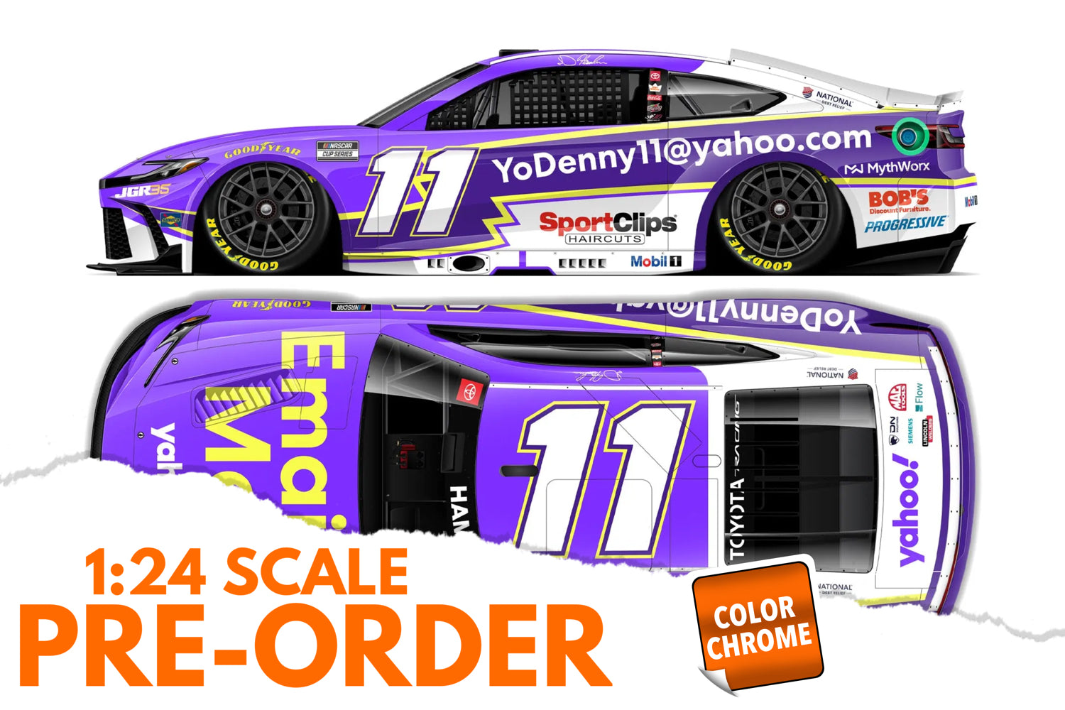 2026 Denny Hamlin 1:24 Yahoo! Email Me COLOR CHROME NASCAR Diecast