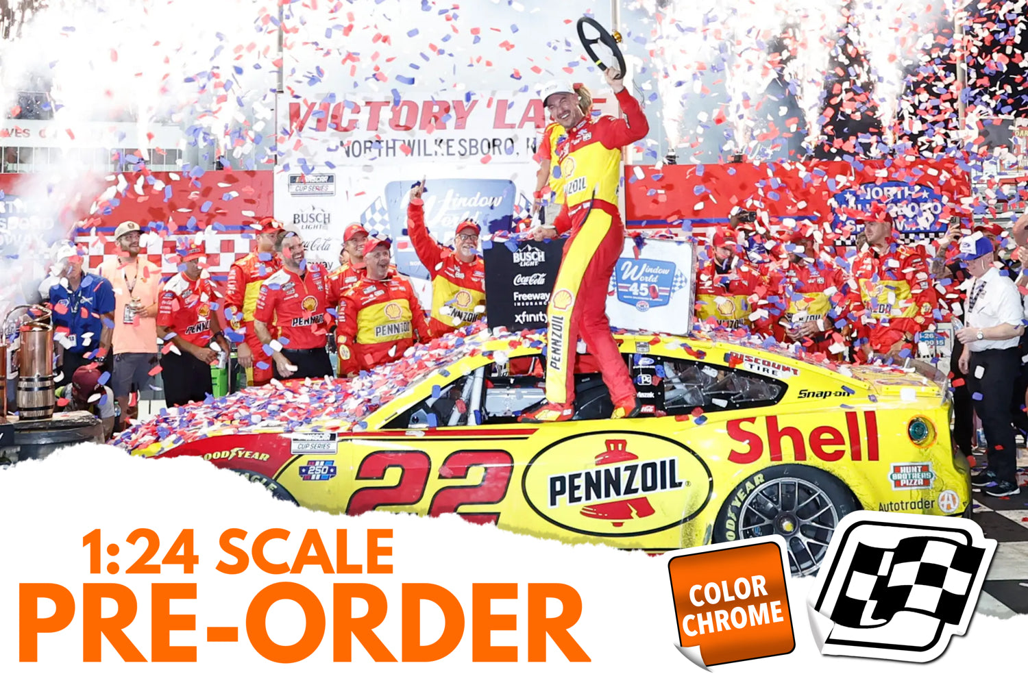 2026 Joey Logano 1:24 Shell/Pennzoil North Wilkesboro Race Win COLOR CHROME Diecast