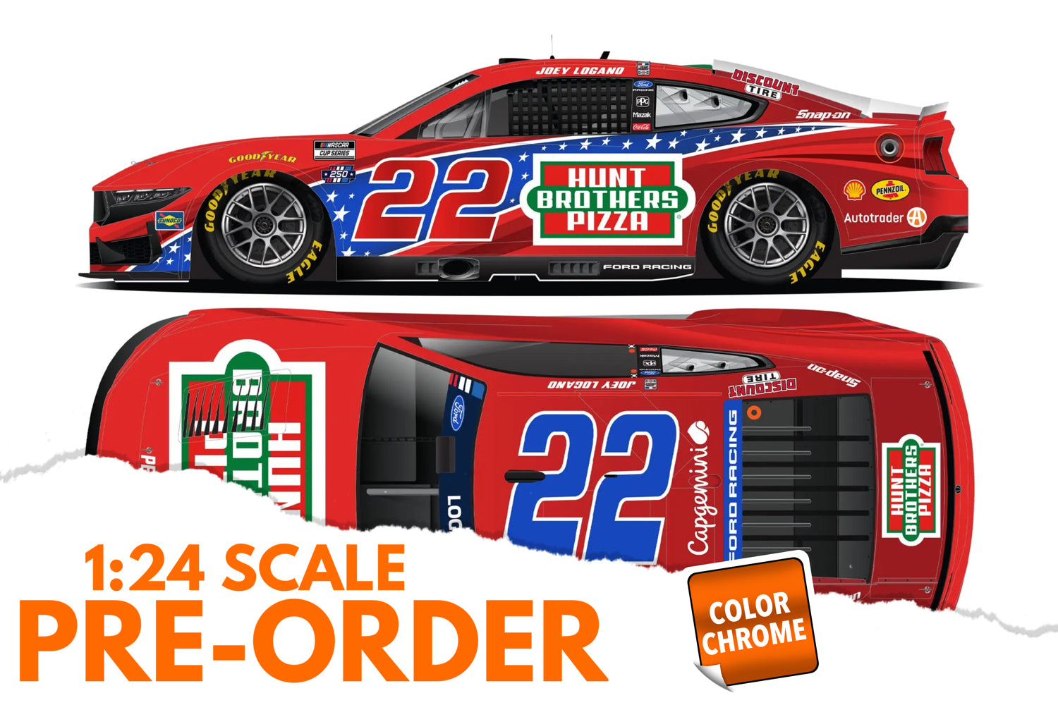 2026 Joey Logano 1:24 Hunt Brothers Pizza Red NASCAR COLOR CHROME Diecast