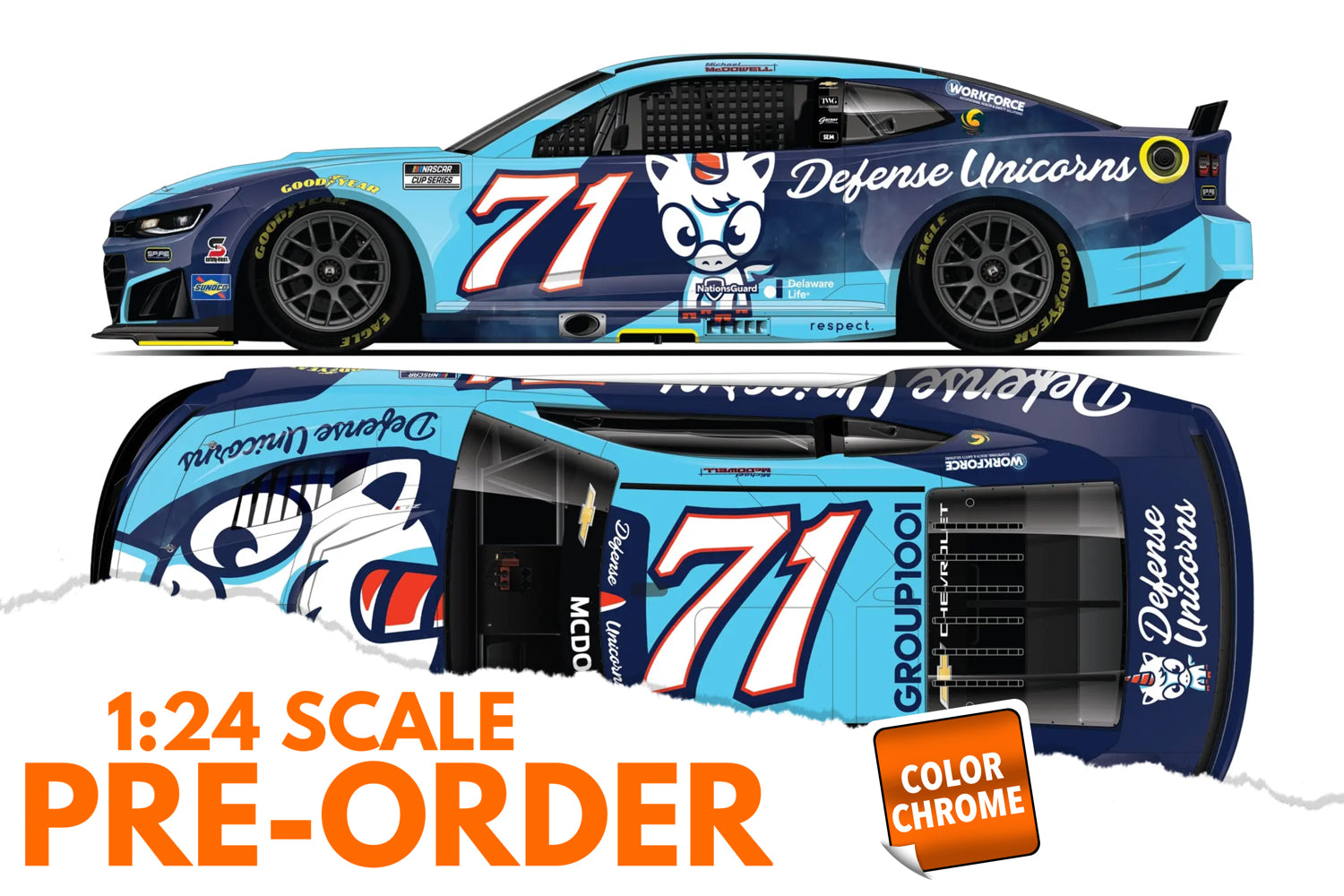 2026 Michael McDowell 1:24 Defense Unicorns COLOR CHROME NASCAR Diecast