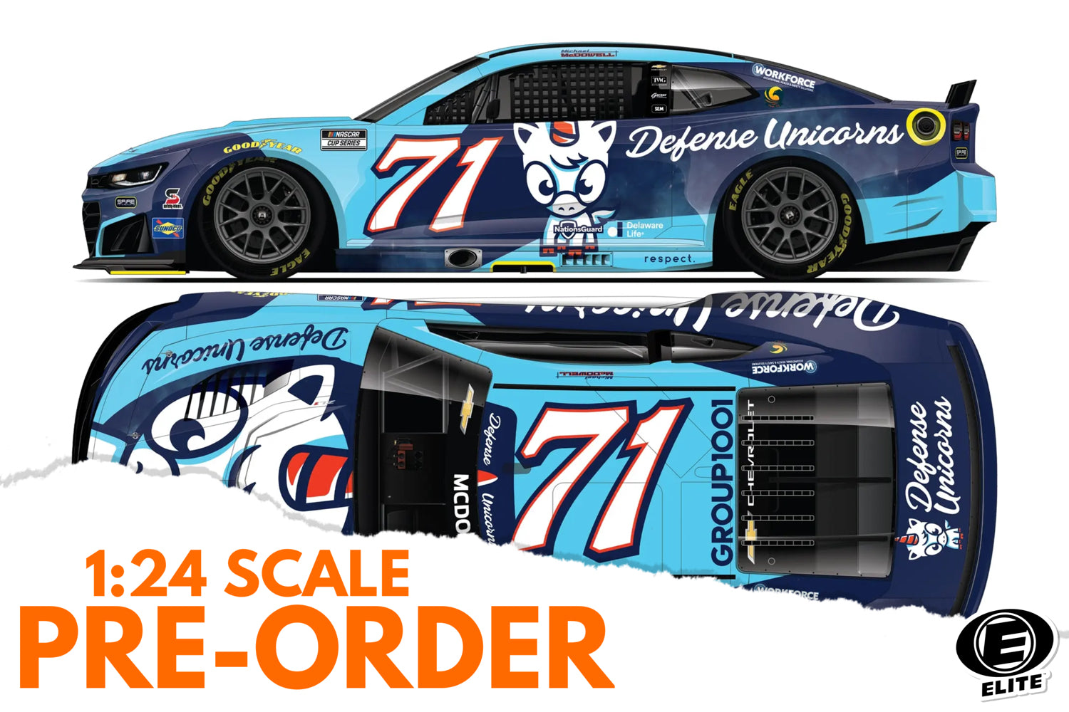 2026 Michael McDowell 1:24 Defense Unicorns ELITE NASCAR Diecast
