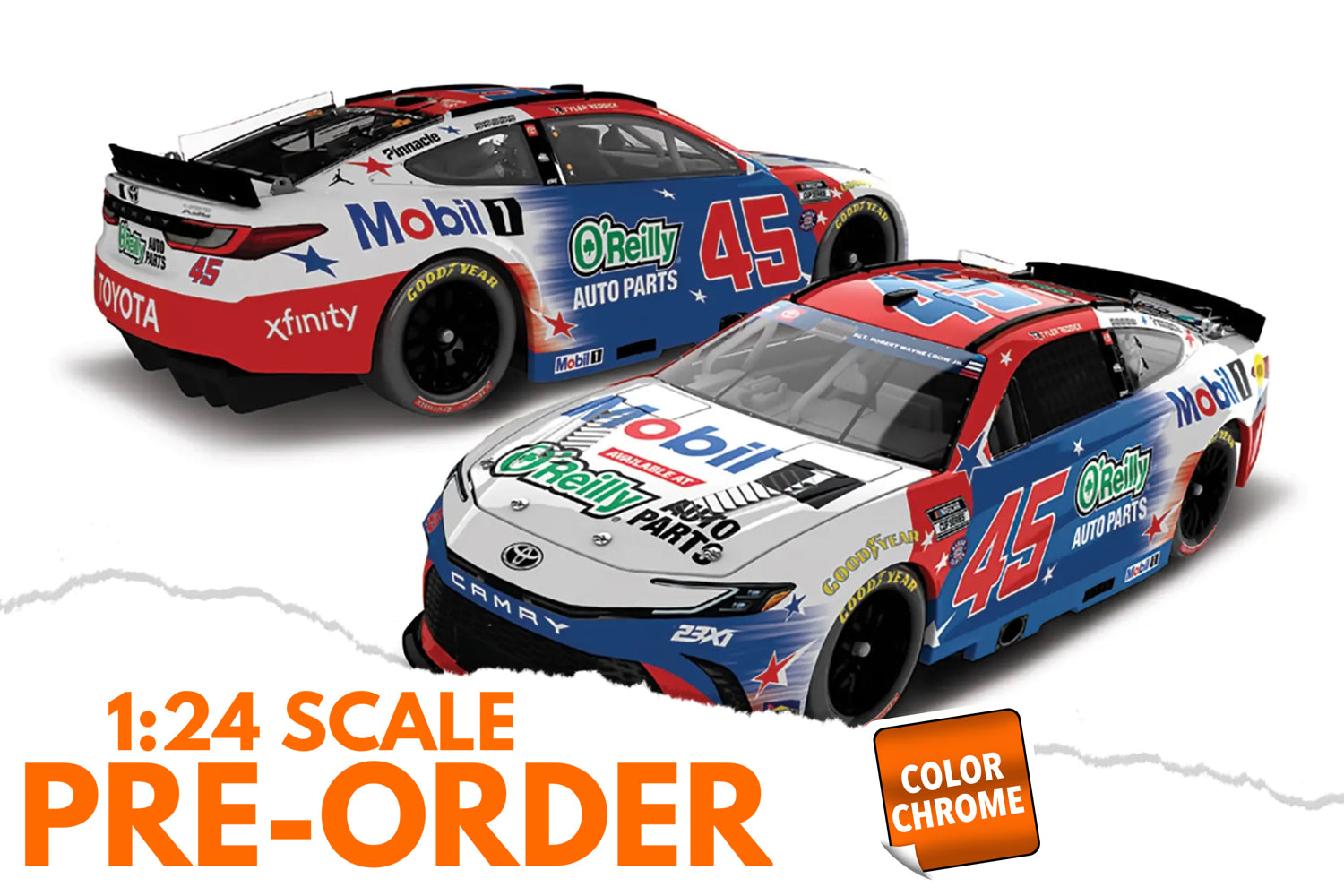 2026 Tyler Reddick 1:24 Mobil 1 / O'Reilly Patriotic COLOR CHROME Diecast