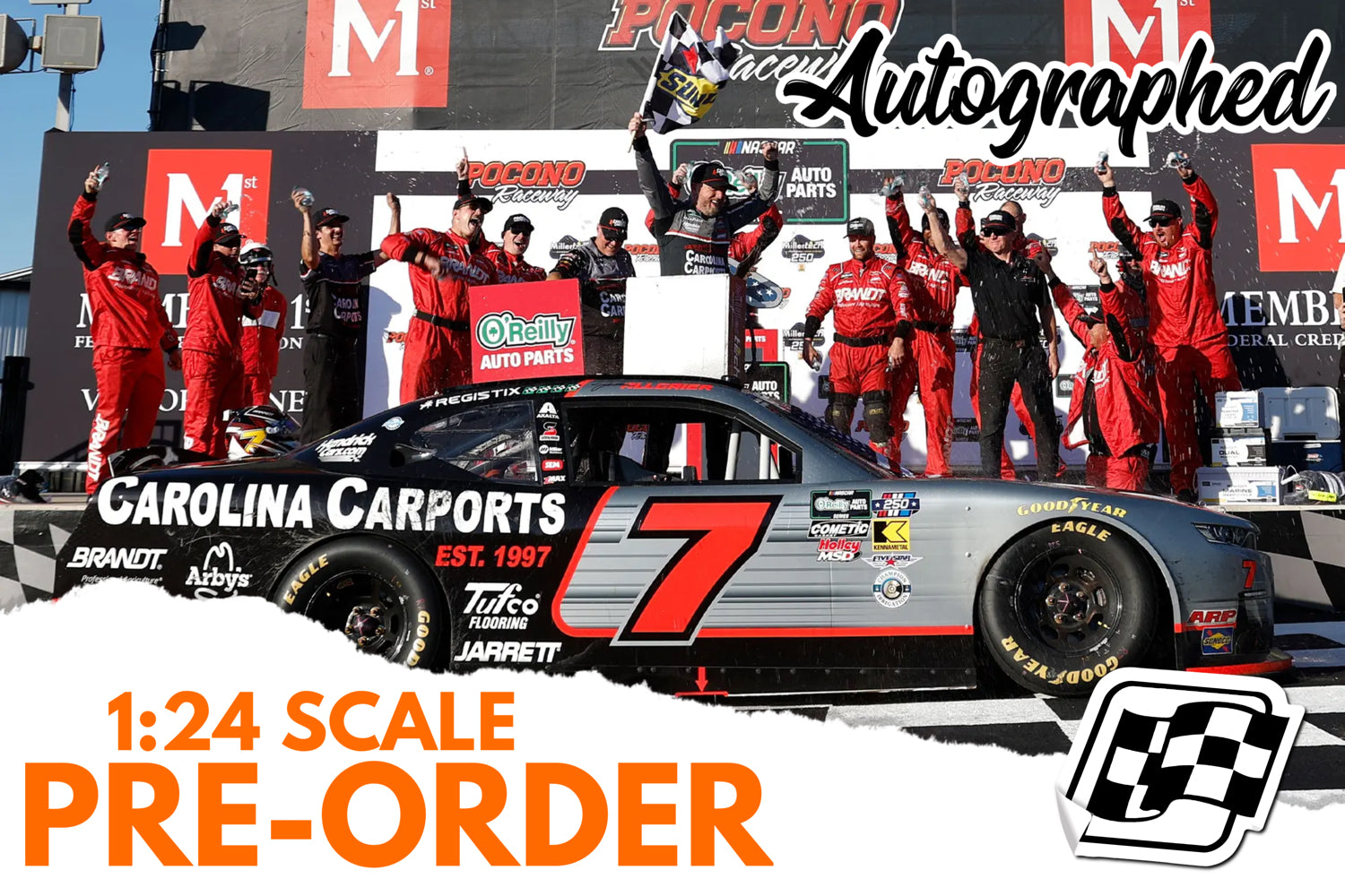2026 Justin Allgaier 1:24 Carolina Carports Pocono Race Win AUTOGRAPHED Diecast