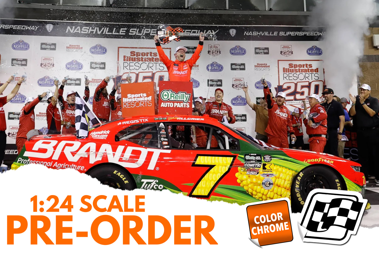 2026 Justin Allgaier 1:24 Brandt Nashville Race Win COLOR CHROME Diecast