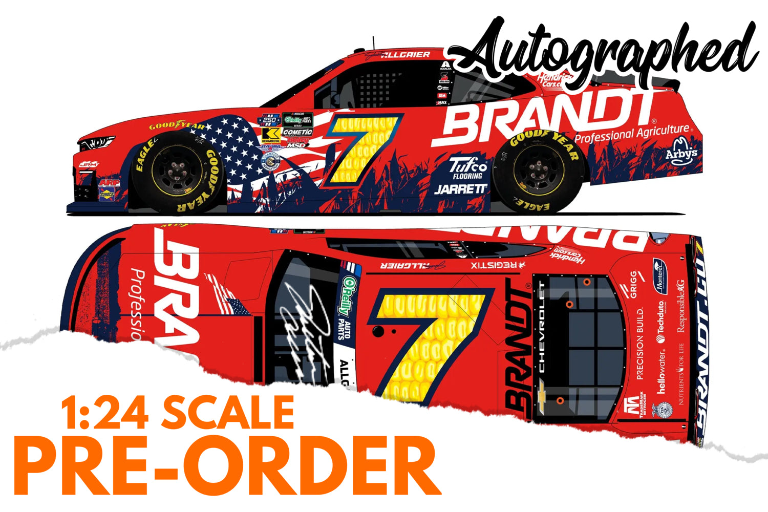 2026 Justin Allgaier 1:24 Brandt Patriotic AUTOGRAPHED NASCAR Diecast