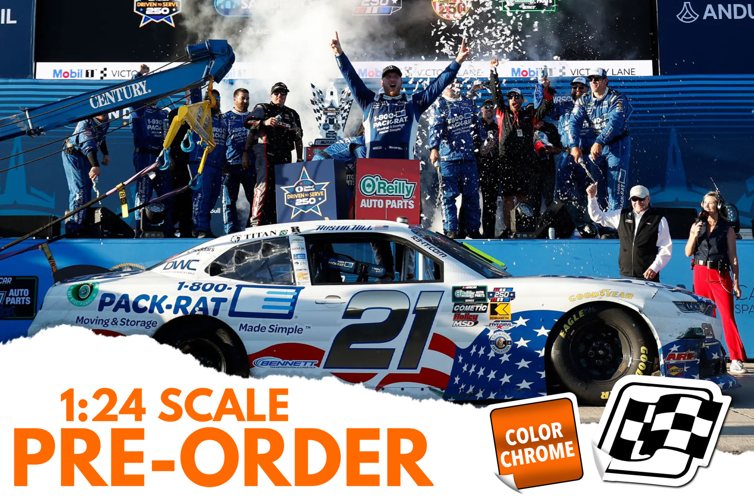 2026 Austin Hill 1:24 1-800-Pack-Rat Patriotic San Diego Race Win COLOR CHROME Diecast