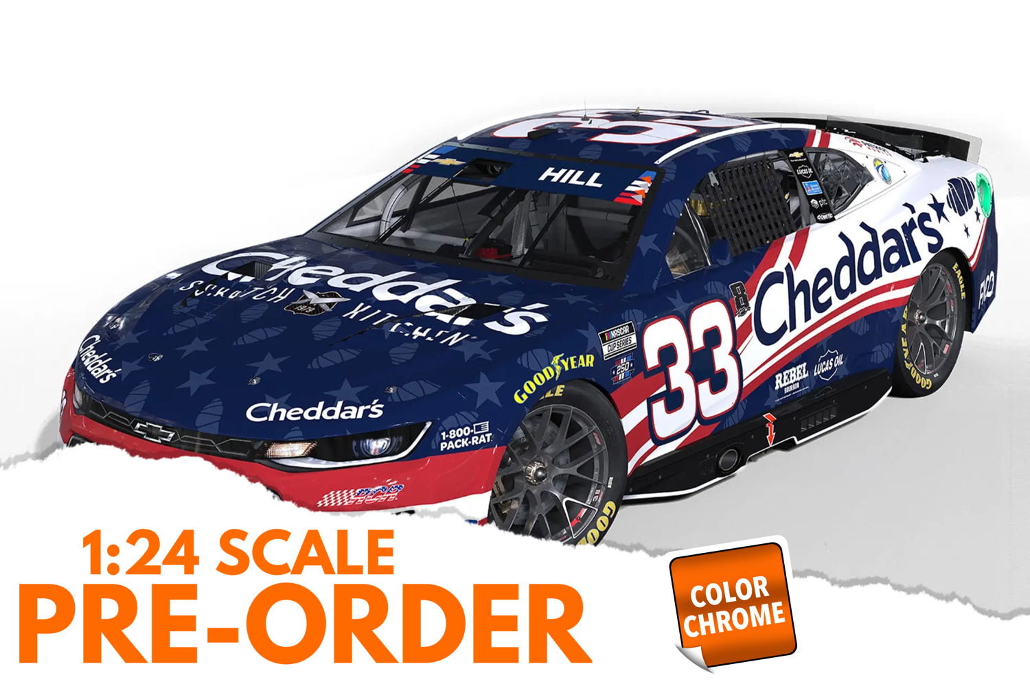 2026 Austin Hill 1:24 Cheddar's Patriotic COLOR CHROME NASCAR Diecast