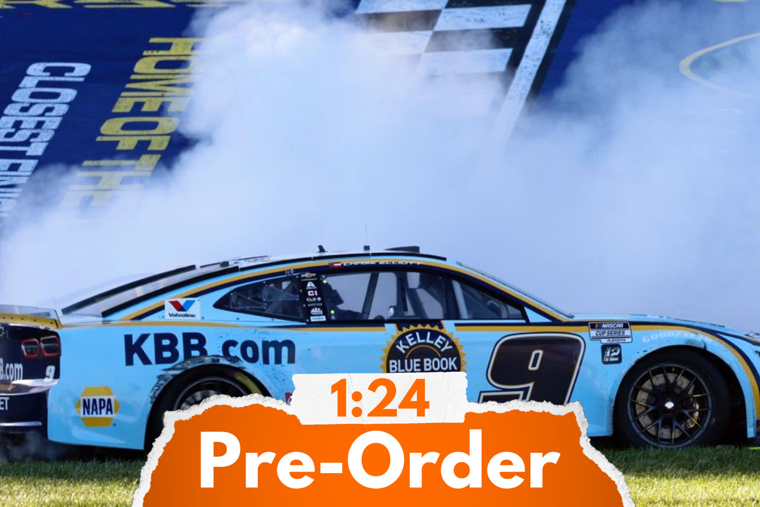 2025 Chase Elliott 1:24 Kelley Blue Book Kansas Race Win Diecast