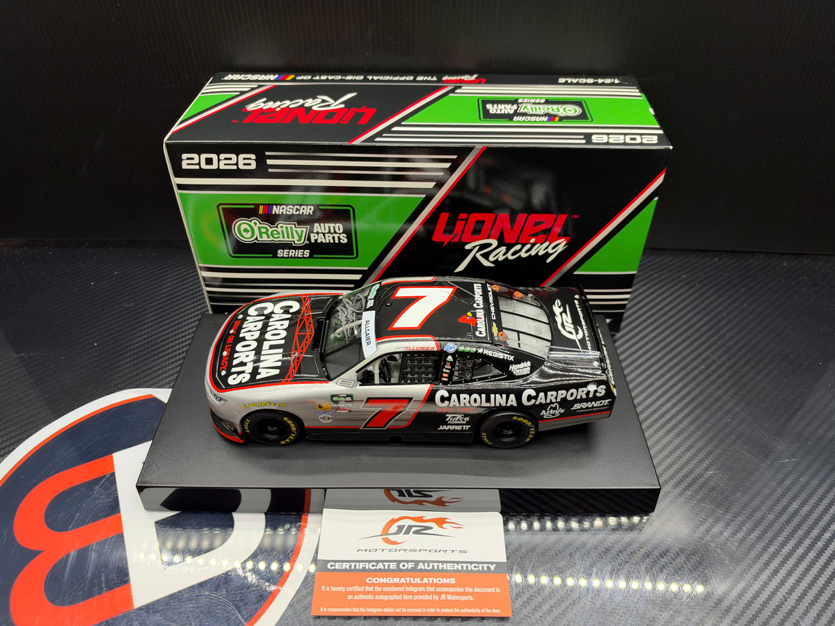 2026 Justin Allgaier 1:24 Carolina Carports AUTOGRAPHED NASCAR Diecast